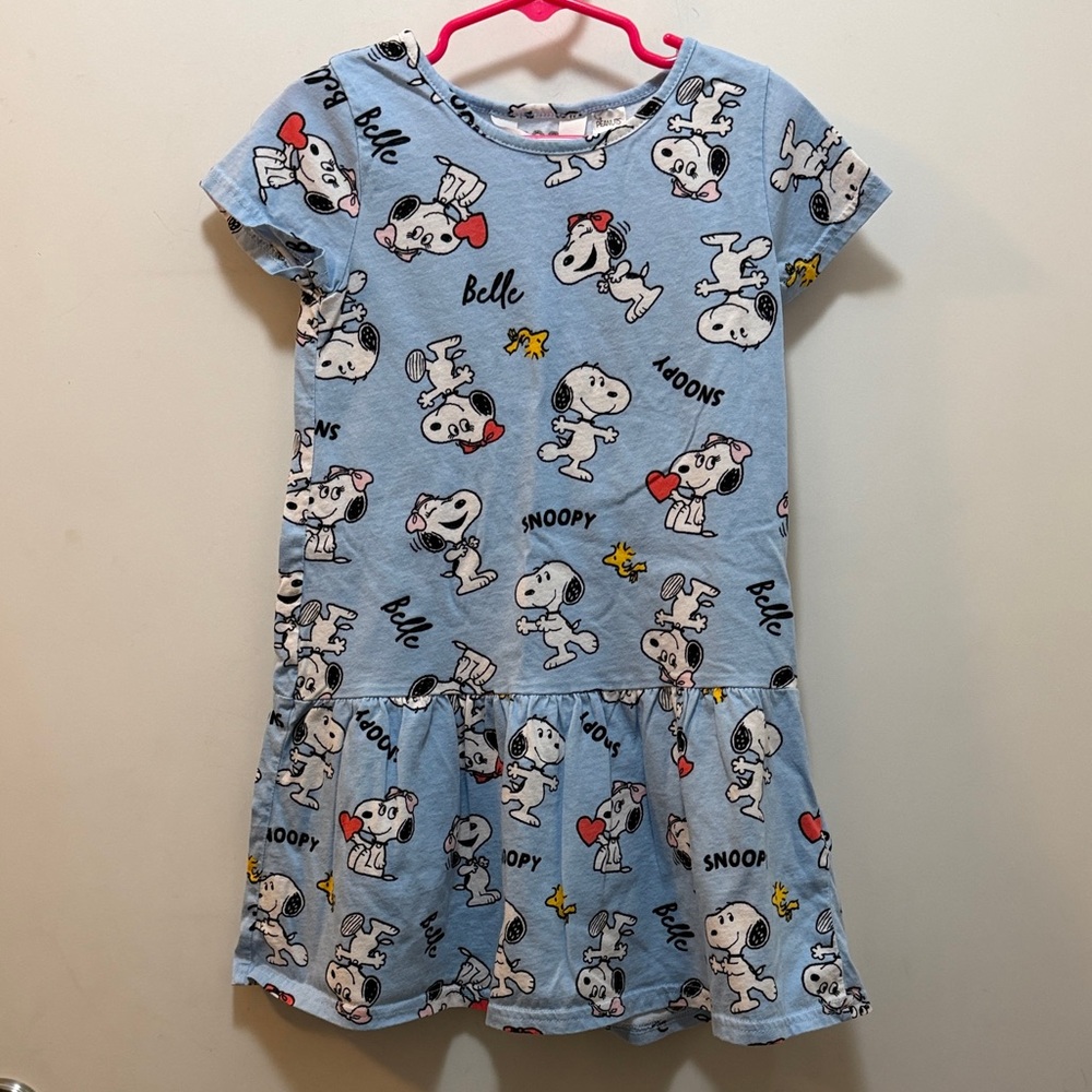 H&M Light Blue Snoopy Print Kids Dress Size 5T-6